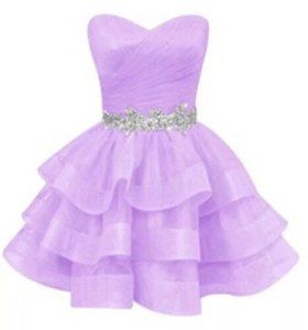 Women Holiday Strapless Rhinestones Sexy Lilac Homecoming Party Prom Dress Sz M